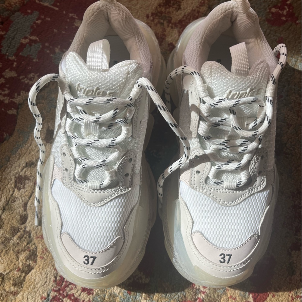Triple S logo-embroidered leather, nubuck and mesh sneakers